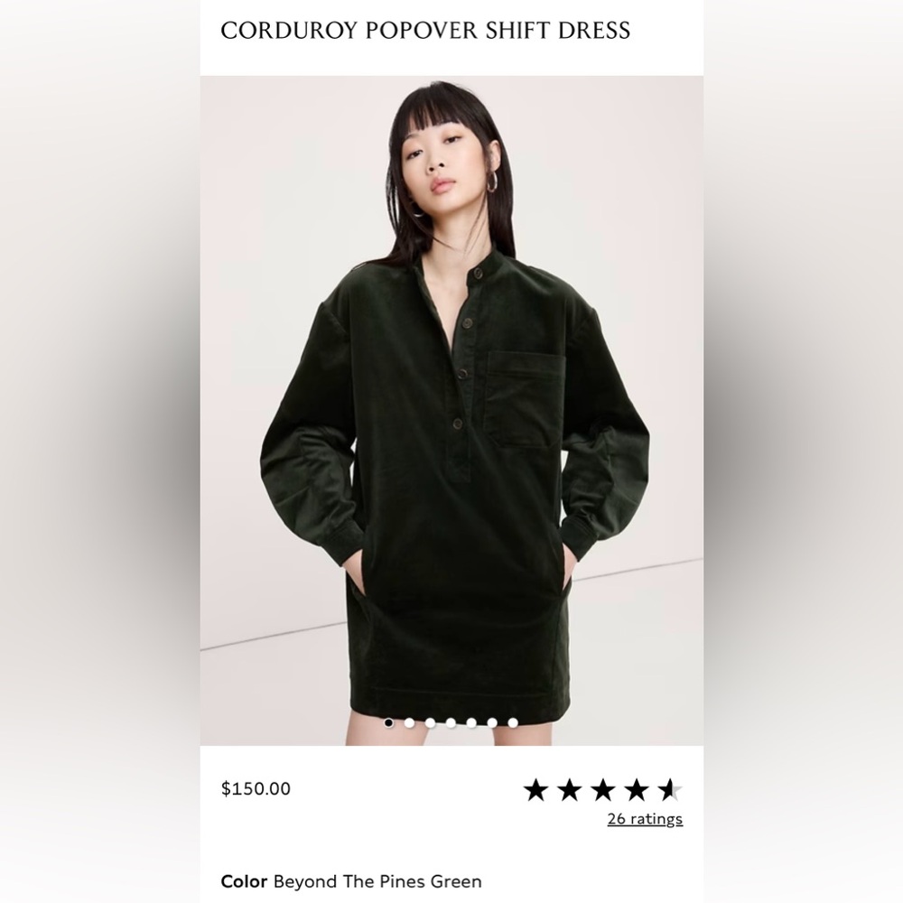 NWT BR Corduroy popover shift dress (Pine Green; XS)